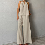 Ucka-Colored Cotton Tampons With Sleeveless Neck Vest Broad-Footed Trousers Set 2025 Spring And Summer Fashion New 68HZ