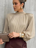 2025 New Blouse Female Summer High-End Pendant Cushioned Shoulder Temperament Elegant Long-Sleeved Simulation Silk Shirt 68HZ