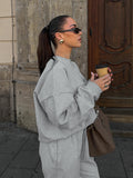 Autumn Fashion High-End Gray Knitting Without Velvet Loose Long Sleeve Trousers Casual Sportswear Set 68HZ