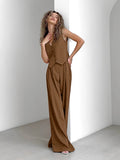 Sexy Temperament Wide Shoulder Strap V-Neck Sleeveless Vest Mid-Sleeves Wide-Footed Trousers Two-Set Autumn Casual Suit 68HZ
