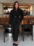 Vintage Long-Sleeved Black Suit Blouse Trousers Two Sets Of Women's Fashion Casual Suit Suit 68HZ