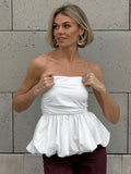 Summer New Sexy Solid Color Folding Buds Buds Fashion Embossed Vest Style Out-To-Shoulder Temperament 68HZ