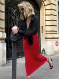 Red High-Waisted Fish Tail And Ankle Skirt Soft And Mtooth Color Butt Mid-Dress 2025 New Autumn Fashion 68HZ
