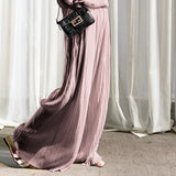 Autumn/Winter 2025 New Long-Sleeved Lap Folding Shirt Women's Broad-Legged Drag Feeling Wrinkled Trouser Set Solid Color 68HZ