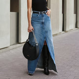 2025 Summer Commute High-Rise Thin Open Fork Blue Denim Skirt Retro Old Bag Hip Half Skirt 68HZ