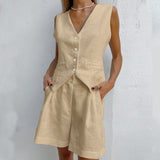 2025 Design Cotton Suit Vest Suit Women's Summer Leisure Sleeveless Vest Shorts Two-Set 68HZ