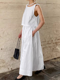 Spring/Summer 2025 White Cotton Sling Round Collar Short Blouse Loose Skirt Set Stylish Comfortable Commuter Women's Clothing 68HZ