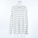 Autumn Design Thin Collar Striped Knitted Shirt Long Sleeve Loose Thin Shoulder Sleeve Leisure Top 68HZ