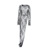 Sexy Black Tidal Lace Collar Long Sleeve Open Asymmetric Dress Summer Dress 68HZ