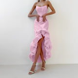 Famous Wind Three-Dimensional Evening Dress Female Senior Sense Of The Stud Simulation Silk Fork Carefully Machine Sexy Tset-Smear Dress 68HZ