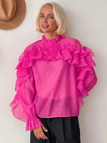 French Temperament Mesh Small Collar Collar Cascade Layered Lotus Leaf Shirt 2025 Spring New Fashion Woman 68HZ