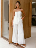 2025 Spring And Summer New White Casual Shoulder Trousers Fashion Set Braid Simple Commuter Women's Clothing 68HZ