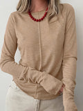 New With Solid Color Round Collar Collar Long-Sleeved T-Shirt 2025 Fashion Women's Clothing 68HZ