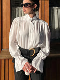 Autumn Design Sense French Collar Bubble Sleeve Shirt New Women's Niche Casual Shirt Loose Top 68HZ