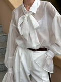 Spring/Summer 2025 White Shirts With Sexy Nets͸ÊÓ Horn Sleeve Casual Women's Shirt T-Shirt 68HZ