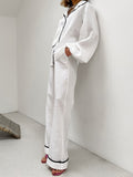 Autumn New Cotton-Colored Collared Lantern Sleeve Broad-Footed Trousers Set 2025 Fashion Two-Piece Set Of Women 68HZ