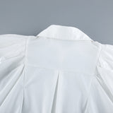 Autumn 2025 New Female Minority Retro Court Style Collar Pressure Folding Bubble Sleeve Elegant Light White Shirt 68HZ