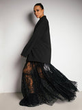 Black Sexy Perspective Lace High Waist Commuting Half-Sleek Dress 2025 New Fashioned Long Dress Woman 68HZ