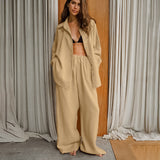 Casual Kaqi Cotton-Slemp Breathable Long-Sleeved Trousers Two Sets Of Autumn Loose Street Style Suit Woman 68HZ