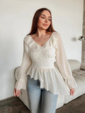 2025 Women's New Style Elegant Long-Sleeved Lotus Leafy Chiffon Autumn Irregular Top 68HZ