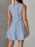 Slim Slimmed Summer Fresh Striped Cotton Sleeveless Vest Short Skirt Two Sets Of Summer Commute Skirt Set 68HZ