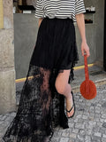 2025 Summer New Irregular Black Sexy Design Lace High Waist Slim Open Fork Half-Dressed 68HZ