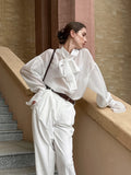 Spring/Summer 2025 White Shirts With Sexy Nets͸ÊÓ Horn Sleeve Casual Women's Shirt T-Shirt 68HZ