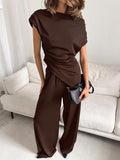 2025 Summer New Milk Silk Latch Shoulder Trousers Casual Suit Women's Two Sets 68HZ