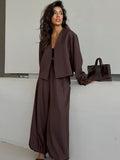 2025 Women's Autumn Solid Color V-Neck Long Sleeve Open-Leg Broad Leg Pants Two Sets Of Fashion Casual Set 68HZ