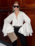 2026 Spring New Court Style French Horn Sleeve Long Sleeves With Elegant White Commuting Shirt 68HZ