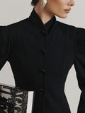 French Elegant Retro Collar Black Small Suit Autumn And Winter Temperament Elegant Commute Bubble Sleeve Small Fragrant Coat Woman 68HZ
