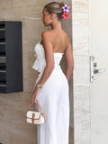 2025 Summer Cotton High-End Wood Ear Drawstring Wrinkle Vest Sling Broad Leg Pants Two Sets 68HZ