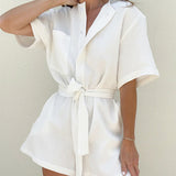 White Cotton Yarn French Light Luxury Jumpsuit 2025 New Autumn Fashion Women's Shorts 68HZ
