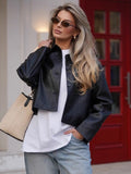 Vintage Dumb Leather Coat Women's Short 2025 Autumn And Winter New Temperament Collar Jacket Minimalist Wind Leather Jacket 68HZ