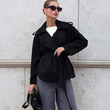 Autumn And Winter French Gentle Style Elegant Tying With Bows And Wind Jackets Commuting Thin Leather Coat 68HZ