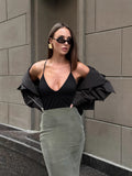 Autumn And Winter Retro Fashion Silver Fry Green Repair Height Waist-Buffed Fishtail Half-Dress Elegant Casual Dress Women's Dress 68HZ