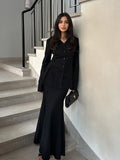 Autumn Fashion Commuting Explosion Brown Suit Sexy V-Neck Long Sleeves Cuscult Temperament Fishtail Dress Suit Woman 68HZ