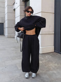 Women's New 2025 Autumn And Winter Fashion Loose-Fitting Trousers Solid-Colored Avant-Garde Two-Piece Sets 68HZ