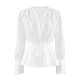 French Thin And Sexy Deep V Sky Silk Yarn Waist Shirt 2025 Spring And Summer Fashion New Top Woman 68HZ