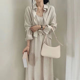 Korean Version Of Chic Spring And Autumn French Retro Temperament To Reduce The Age Of Sexy Sling Dress + Shirt Coat Two Sets Of Women 68HZ