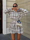 Lattice Collared Waist Long Sleeve High-Waisted Skirt Set 2025 New Autumn Fashion Two-Piece Set Of Women 68HZ