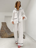 Autumn New Cotton-Colored Collared Lantern Sleeve Broad-Footed Trousers Set 2025 Fashion Two-Piece Set Of Women 68HZ