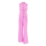 2025 Spring And Summer Sleeveless Body Sleeves Trousers Fashion Casual Temperament Suit Cotton Pink Commuting Women's Clothing 68HZ