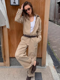 Machine Work Style 2025 Autumn Women's Cotton Design To Repair The Waist Card Color Casual Jumpsuit 68HZ