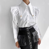 Autumn 2025 New Female Minority Retro Court Style Collar Pressure Folding Bubble Sleeve Elegant Light White Shirt 68HZ