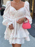White Clame Cotton Collar Collar Foam Sleeve Love Print High-Waisted Dress 2025 Spring New Dress 68HZ