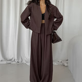 2025 Women's Autumn Solid Color V-Neck Long Sleeve Open-Leg Broad Leg Pants Two Sets Of Fashion Casual Set 68HZ