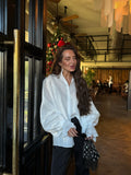 2025 New Horn Sleeve Collar Long-Sleeved Shirt Female Senior White Shirt Coat Spring Woman 68HZ