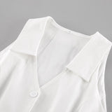 2025 Summer Elegant Temperament Feel Sleeveless Collared White Cotton Tample Slimming Dress French Retro Dress 68HZ