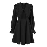 Spring 2025 Black Design Doll Collar Horn Sleeve French Long-Sleeved Dress Dress Dress Dress Dress Women 68HZ